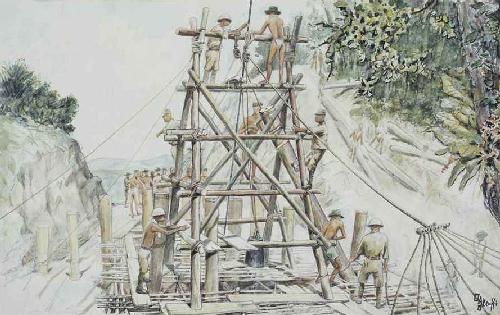 Nederlandse krijgsgevangenen aan het werk bij de Birmaspoorlijn